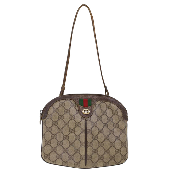 GUCCI GG Canvas Web Sherry Line Hand Bag PVC Leather Beige Red Auth 45605 - Picture 13 of 16